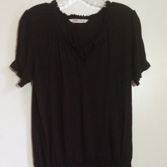 Old Navy Tops - Old Navy black ruffle short puff sleeved peasant top women's size medium